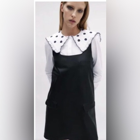 ZARA faux vegan leather pinafore overall dress size large - Picture 9 of 12
